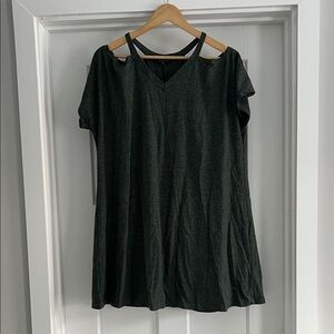Women's Dark Olive Green V-Neck Top - 118